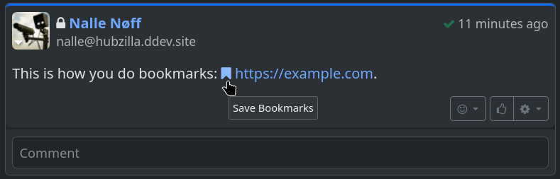 Saving a bookmark by clicking the bookmark icon when the 'bookmarker' addon is enabled.